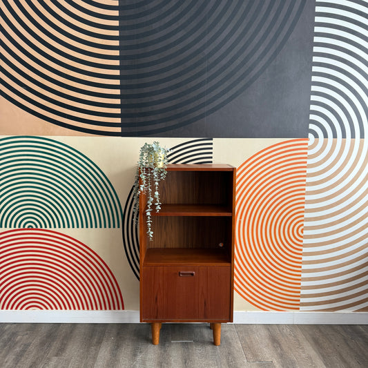 Small Teak Bookcase with a Drop-down Door