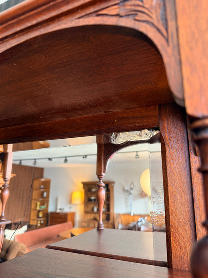 Antique Art Nouveau Mahogany Etagere with Beveled Mirror