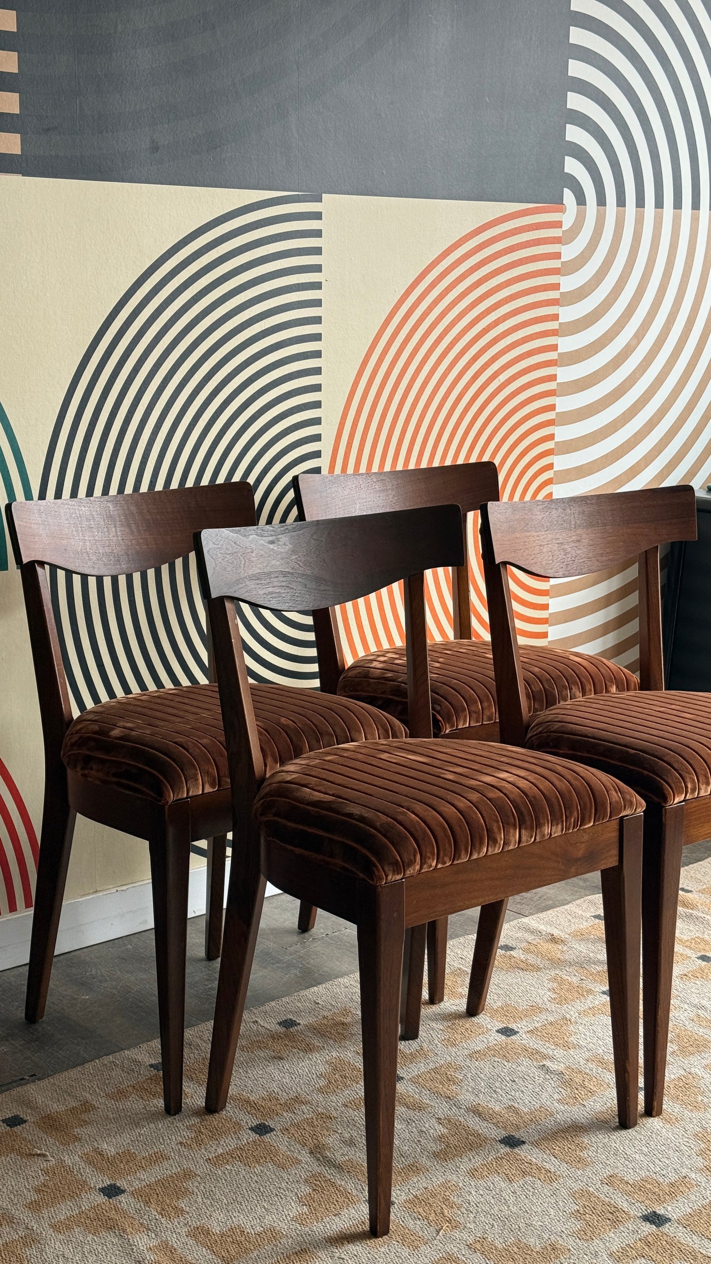 Set of 4 Vintage Walnut Dining Chairs (Reupholstered)