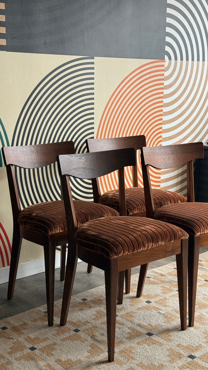Set of 4 Vintage Walnut Dining Chairs (Reupholstered)