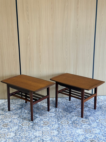 Pair of Vintage Afromosia Teak End Tables with Slatted Undershelf