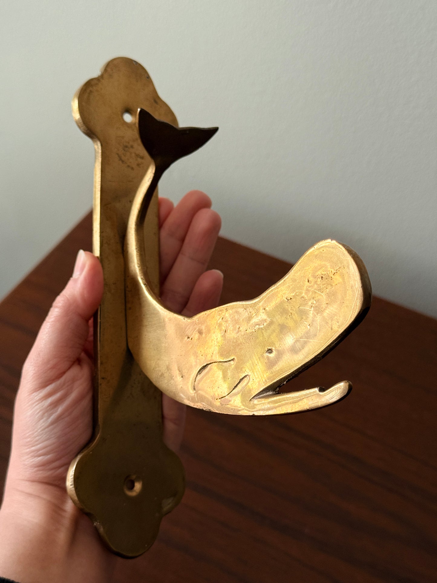 Vintage Brass Whale Coat Hook