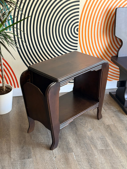 Vintage Wooden End Table with Magazine Rack