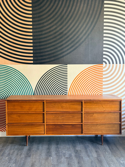 Vintage Walnut 9 Drawer Dresser
