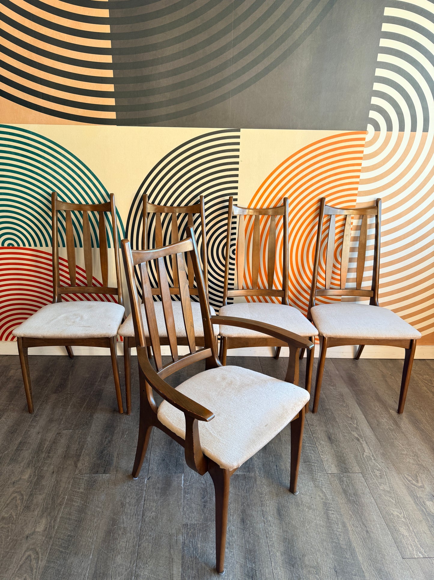 Set of 5 Vintage Walnut Dining Chairs