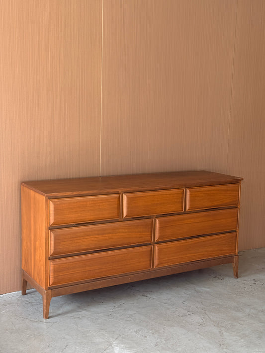 Vintage 7 Drawer Walnut Dresser by HPL