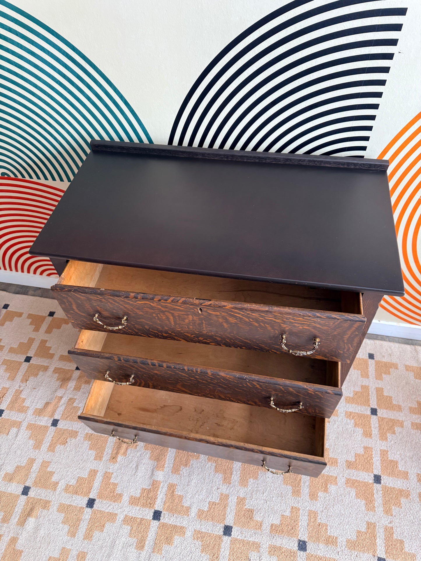 Antique 3-Drawer Dresser with Tiger Pattern Finish