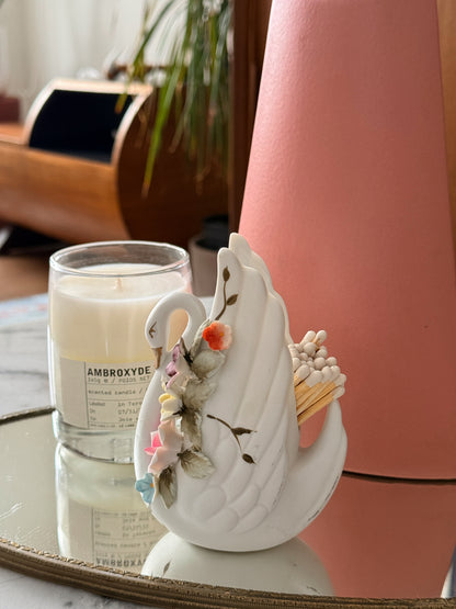 Vintage Japanese Ceramic Swan Vase with Flower Appliqué