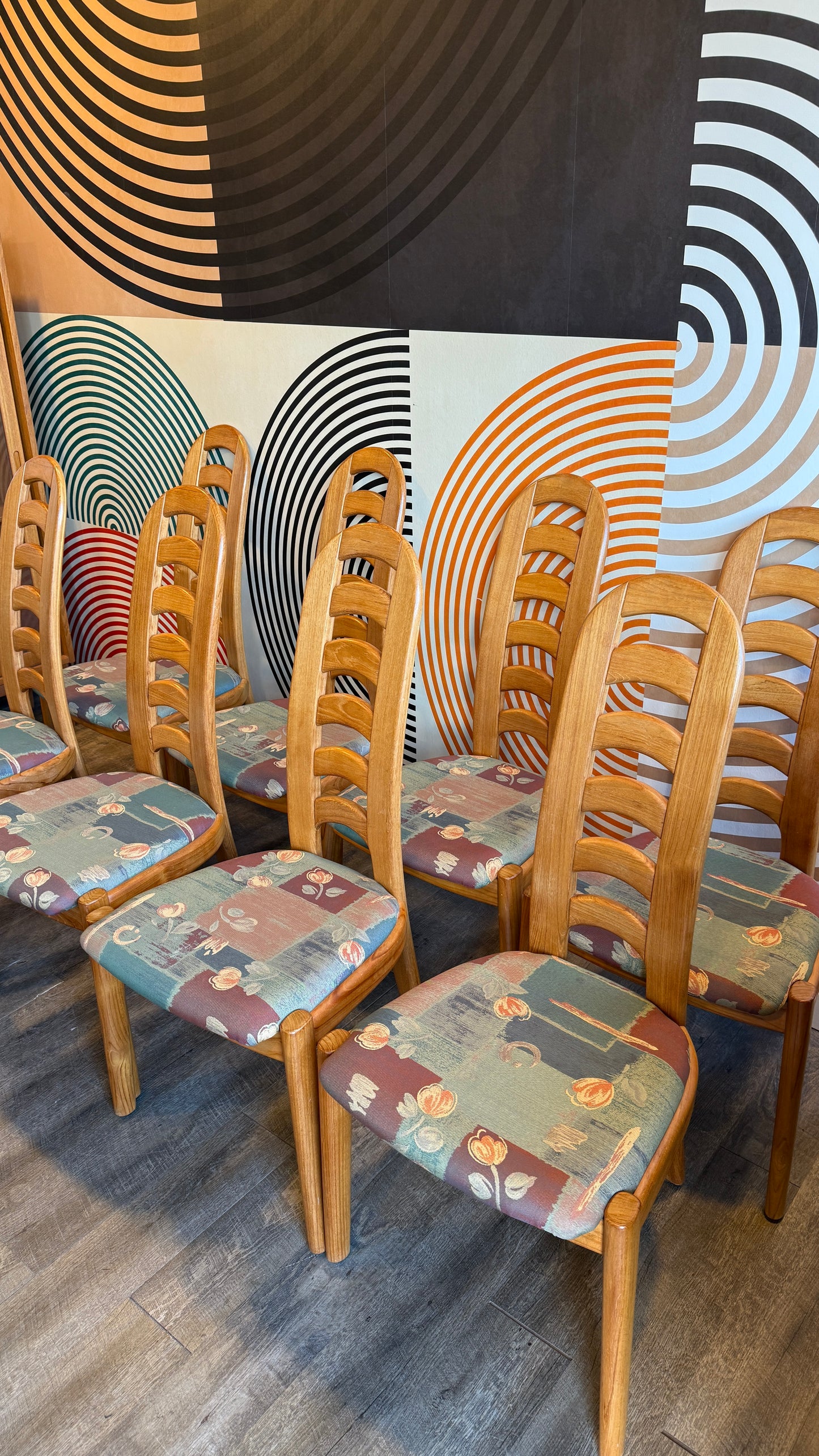 Set of 8 Solid Teak High-back Dining Chairs