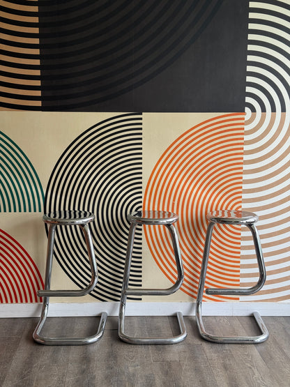 Set of 3 Chrome Paper Clip Bar Stools