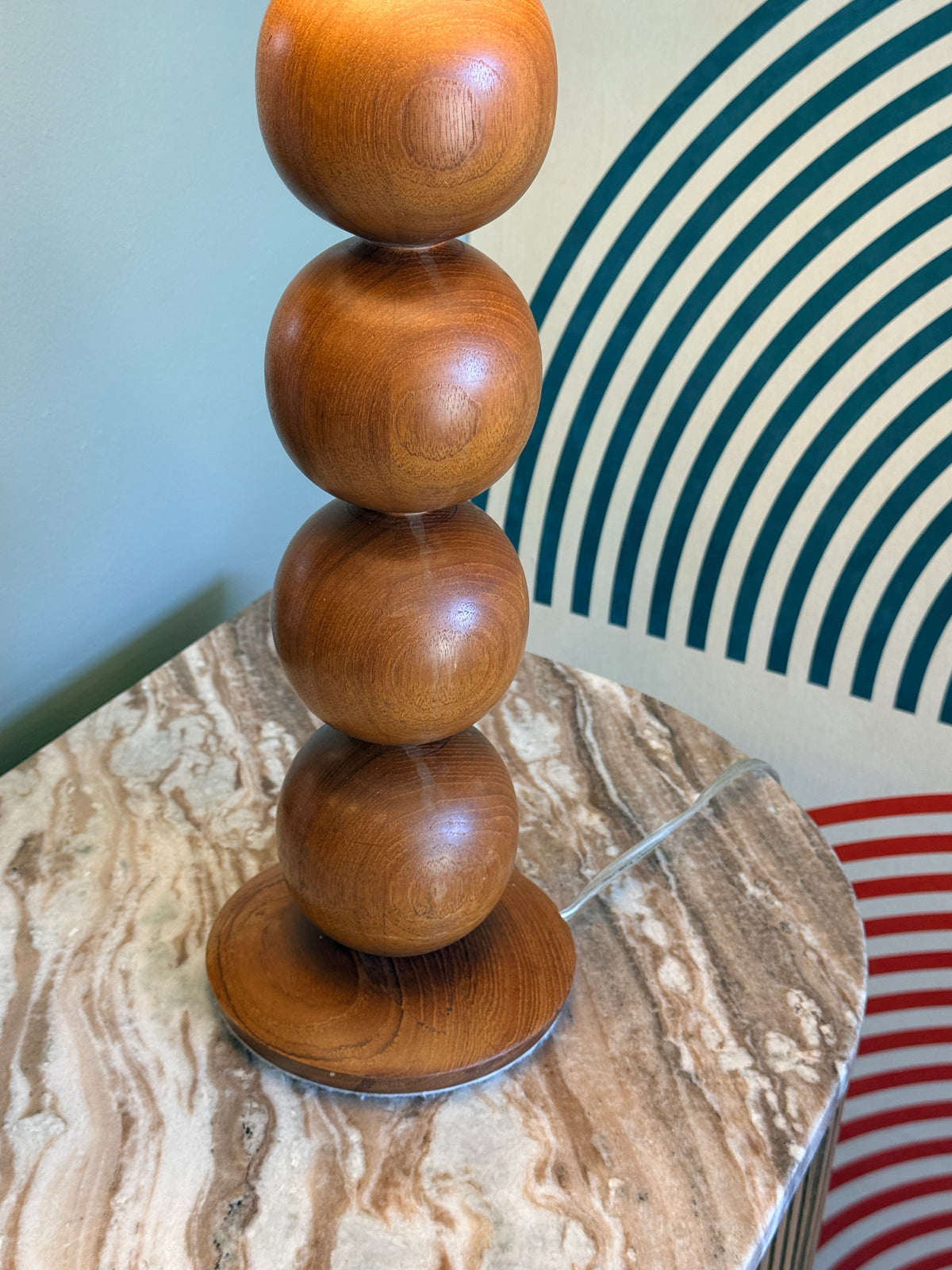 Vintage Teak Stacked Ball Table Lamp
