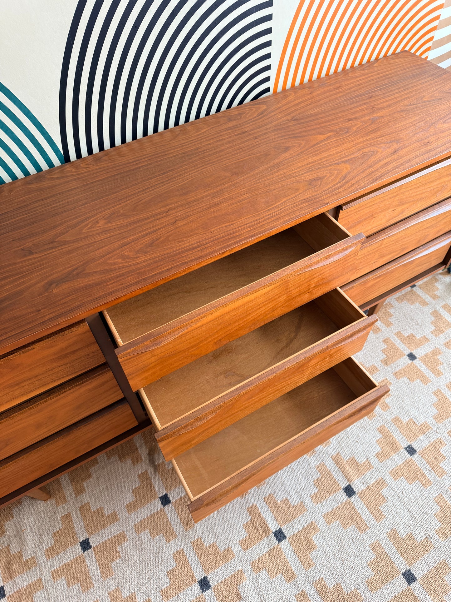 Mid-Century Walnut 9-Drawer Dresser