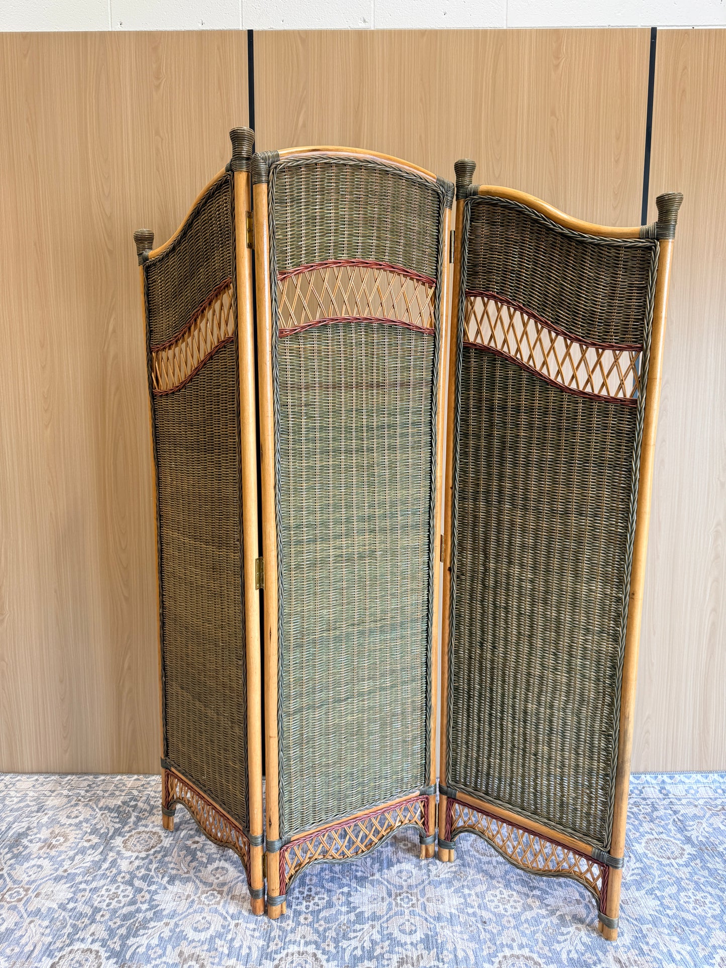 Rattan Room Divider with Wicker Panels, 1970s