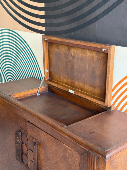 Vintage Oak Dry Bar Cabinet