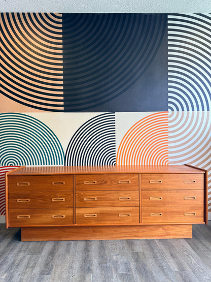 Vintage Teak 9 Drawer Dresser