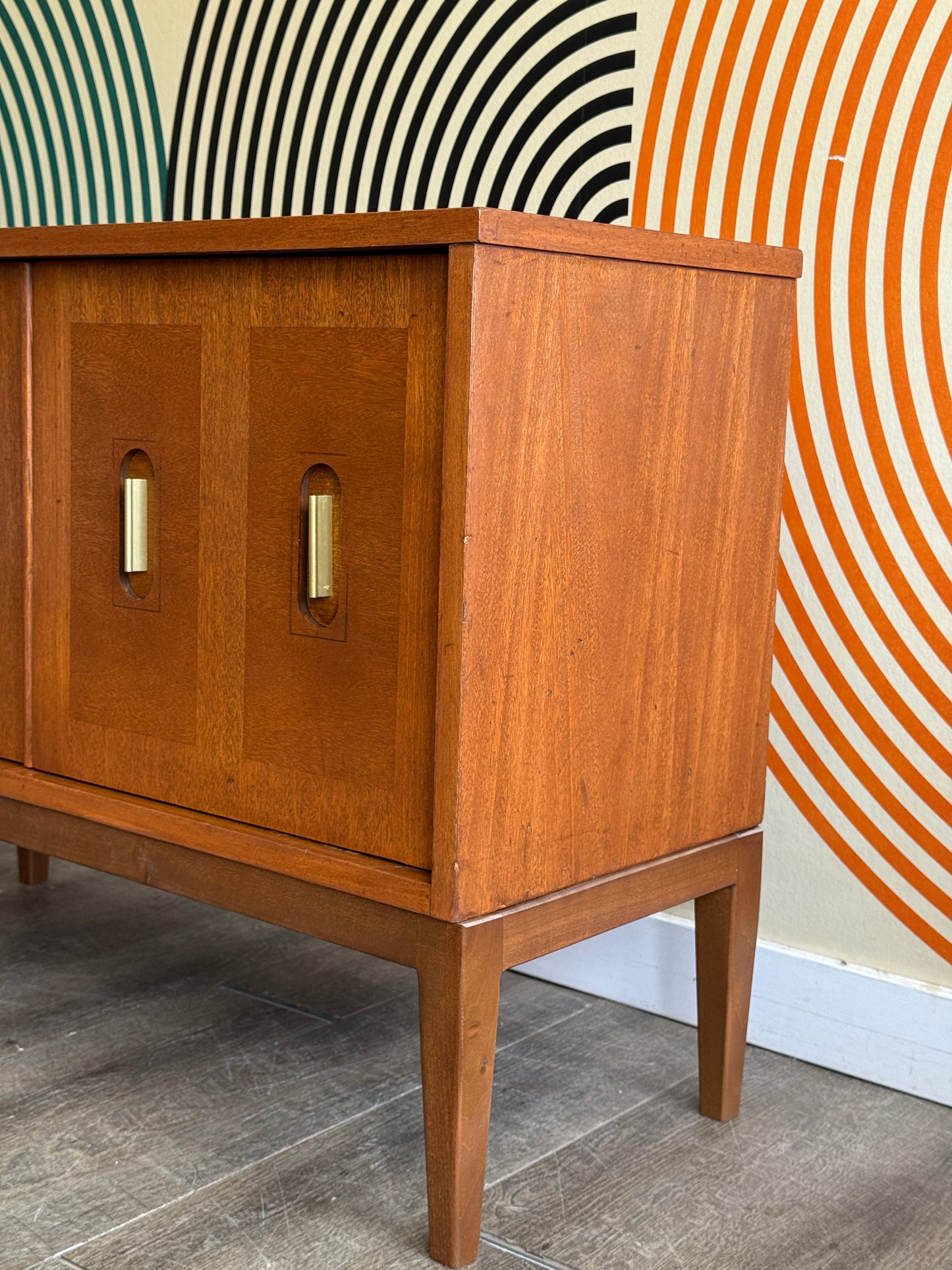 Vintage Cabinet with Brass Handles on Custom Base