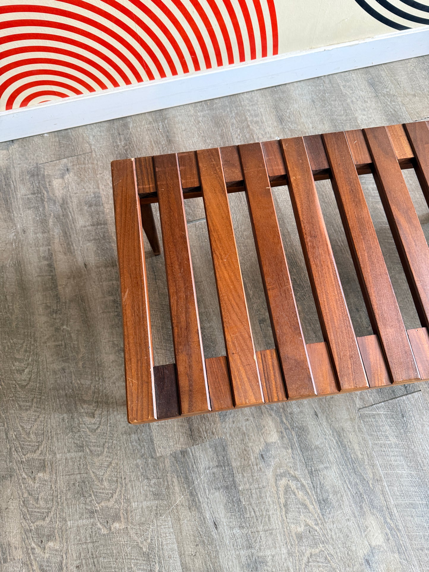 Solid Afromosia Teak Slatted Bench/ Coffee Table