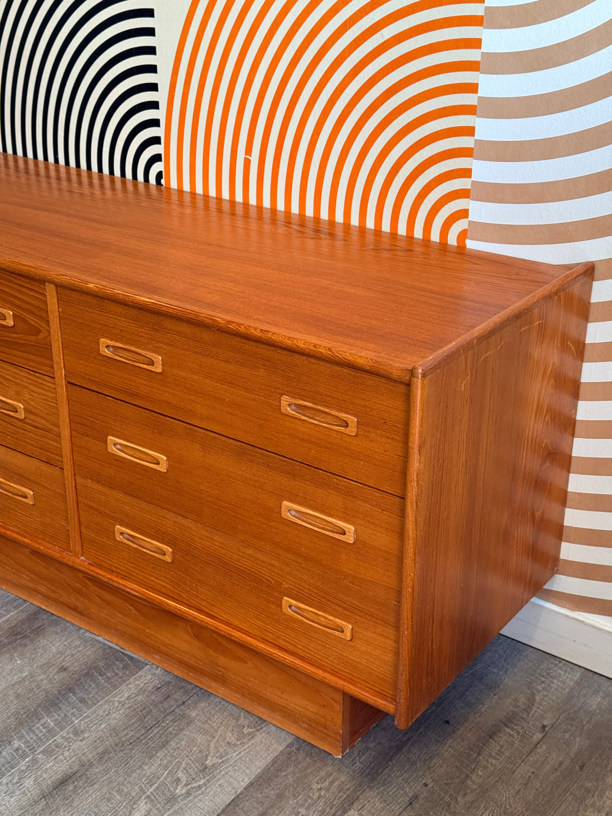 Vintage Teak 9 Drawer Dresser