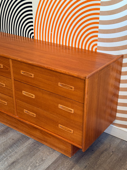 Vintage Teak 9 Drawer Dresser