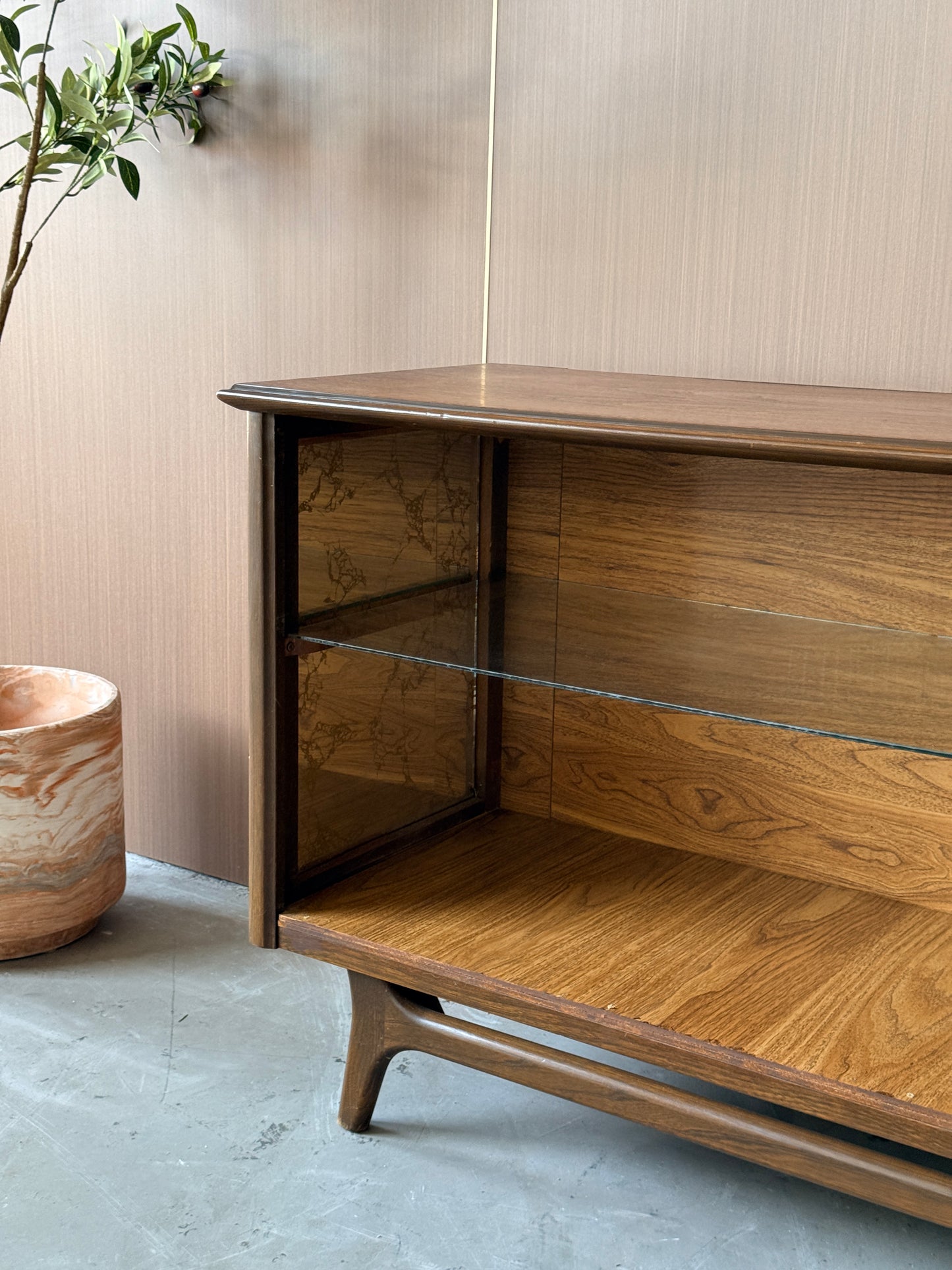 Vintage Walnut Display Open Cabinet