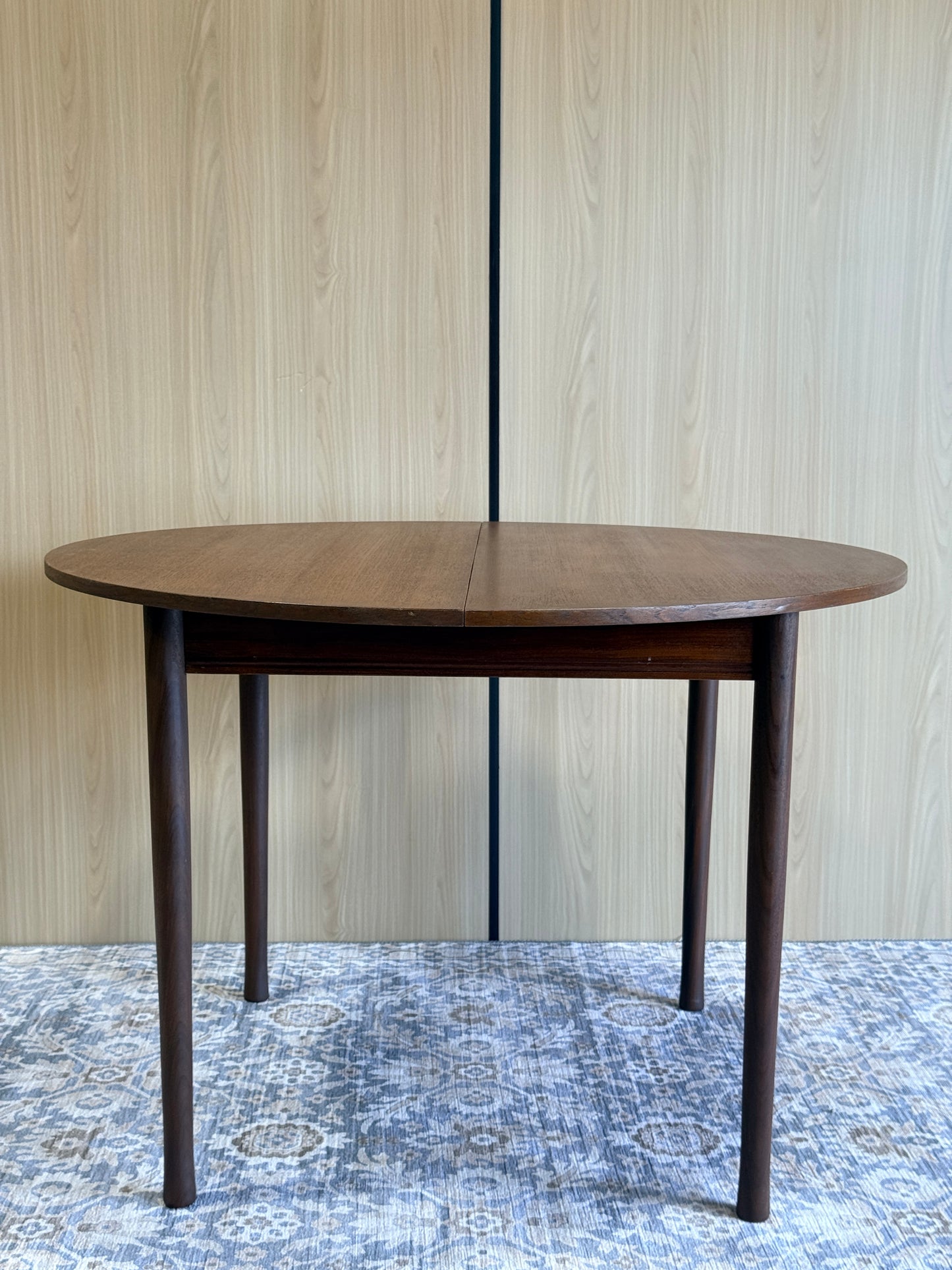 Vintage Round Teak Dining Table with 1 Leaf