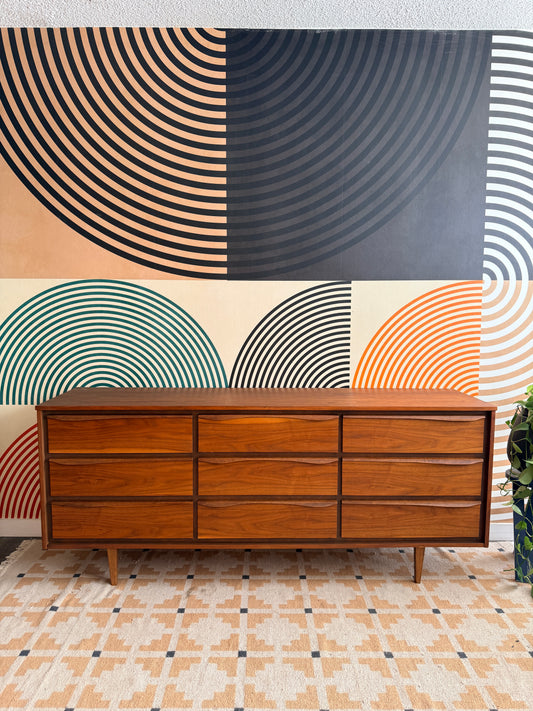 Mid-Century Walnut 9-Drawer Dresser