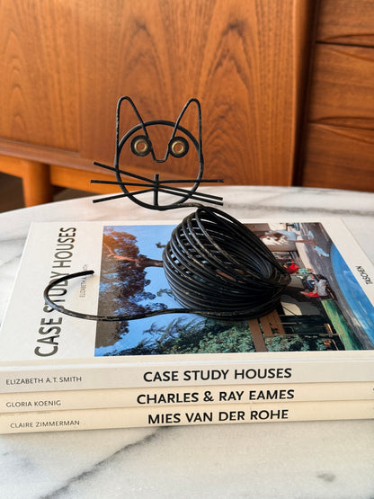 Vintage Coiled Black Wire Cat Letter Holder/Card Holder