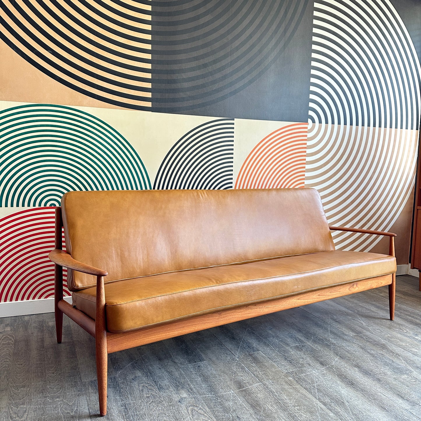 Vintage Teak and Leather Sofa by Grete Jalk for France & Daverkosen