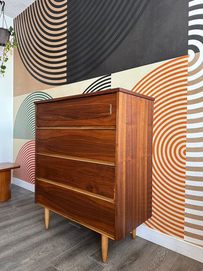 Vintage Walnut Tallboy Dresser