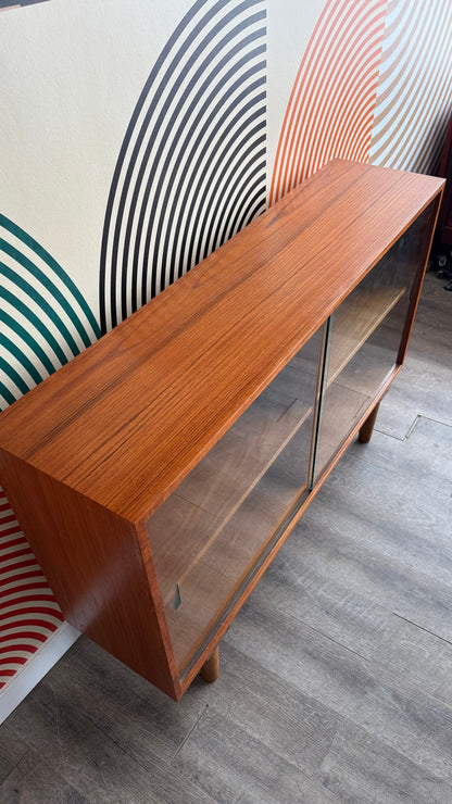 Vintage Teak Cabinet with Sliding Glass Doors