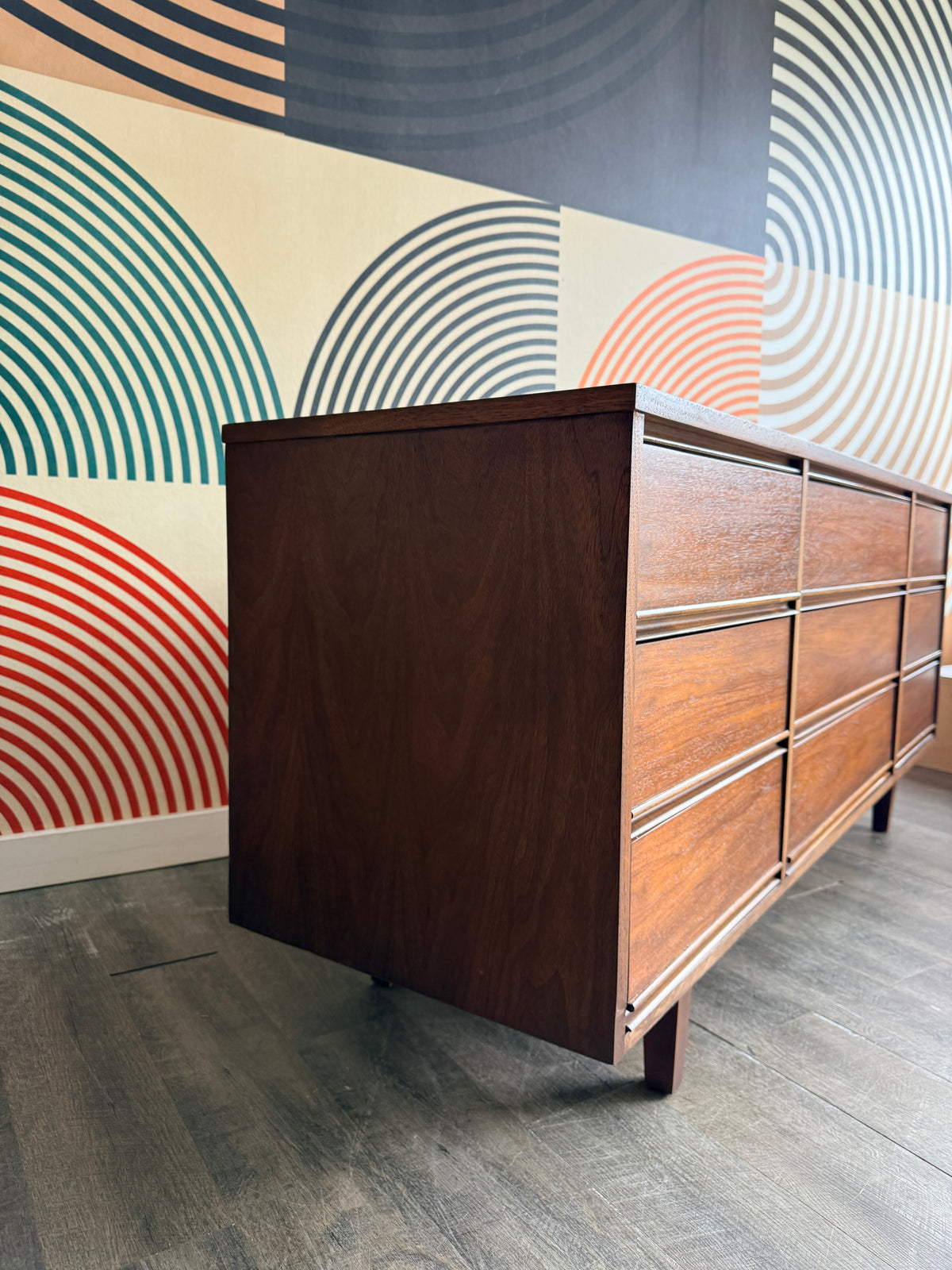 Vintage Mid-Century Walnut 9-Drawer Dresser