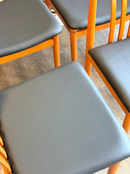 Set of 6 Teak Dining Chairs with Newly Upholstered Seats