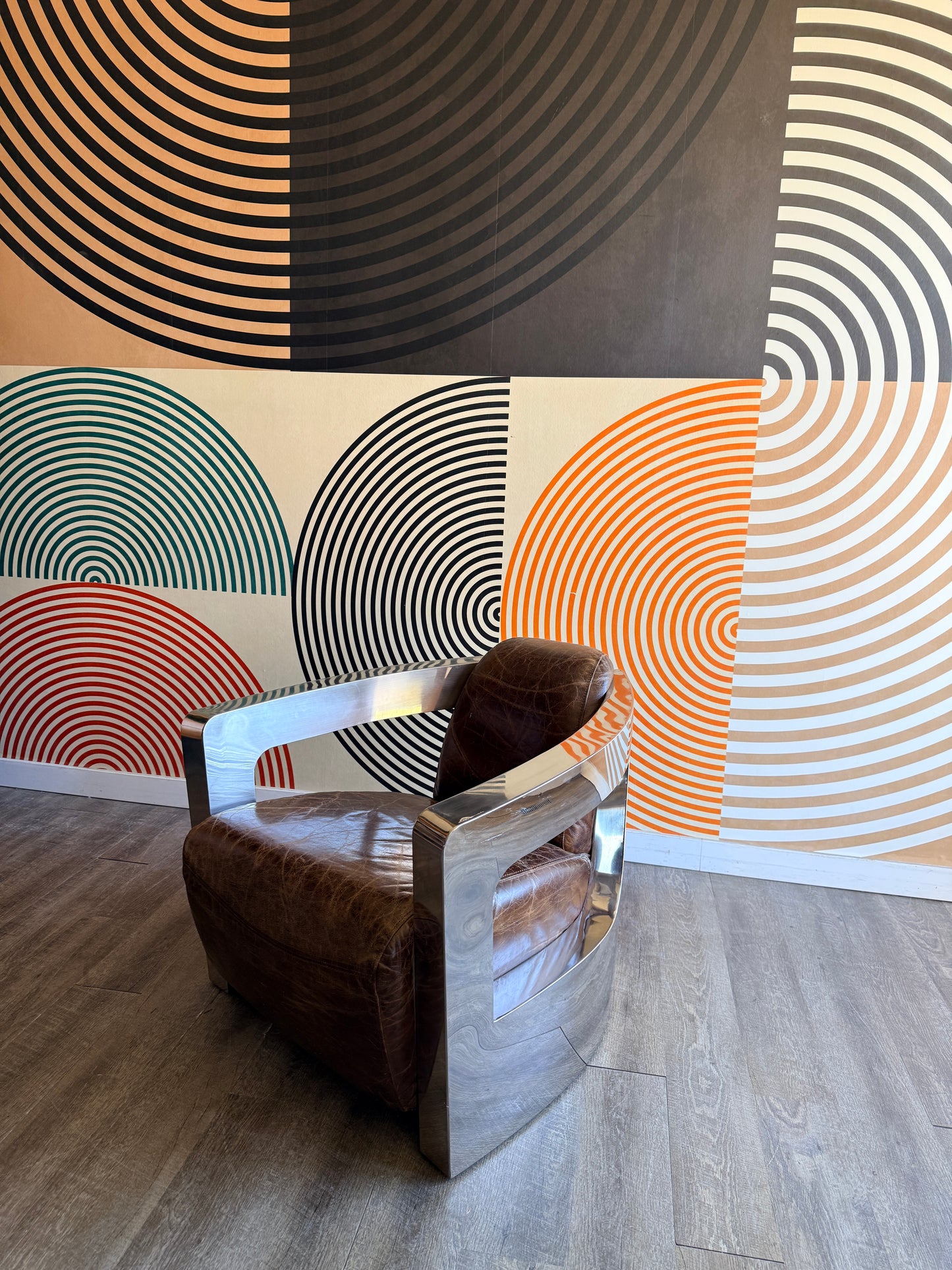 Timothy Oulton Style Chrome and Leather Armchair