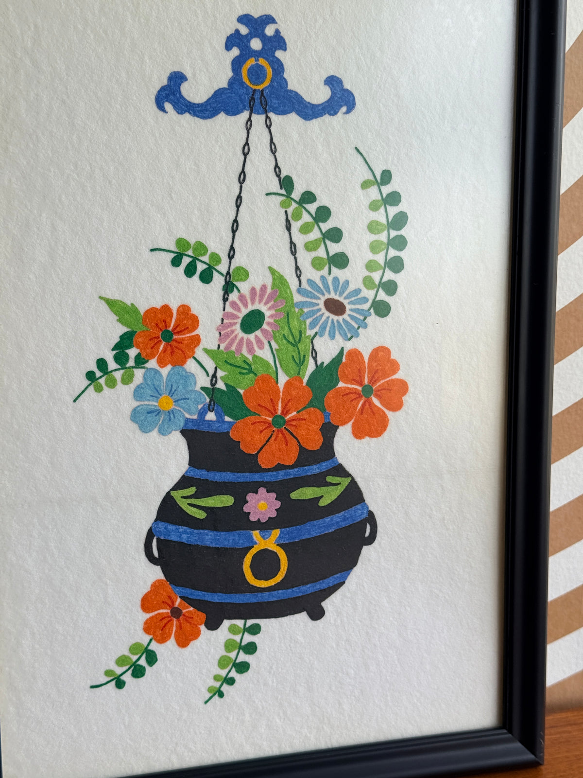 Vintage Ink on Felt Framed Art