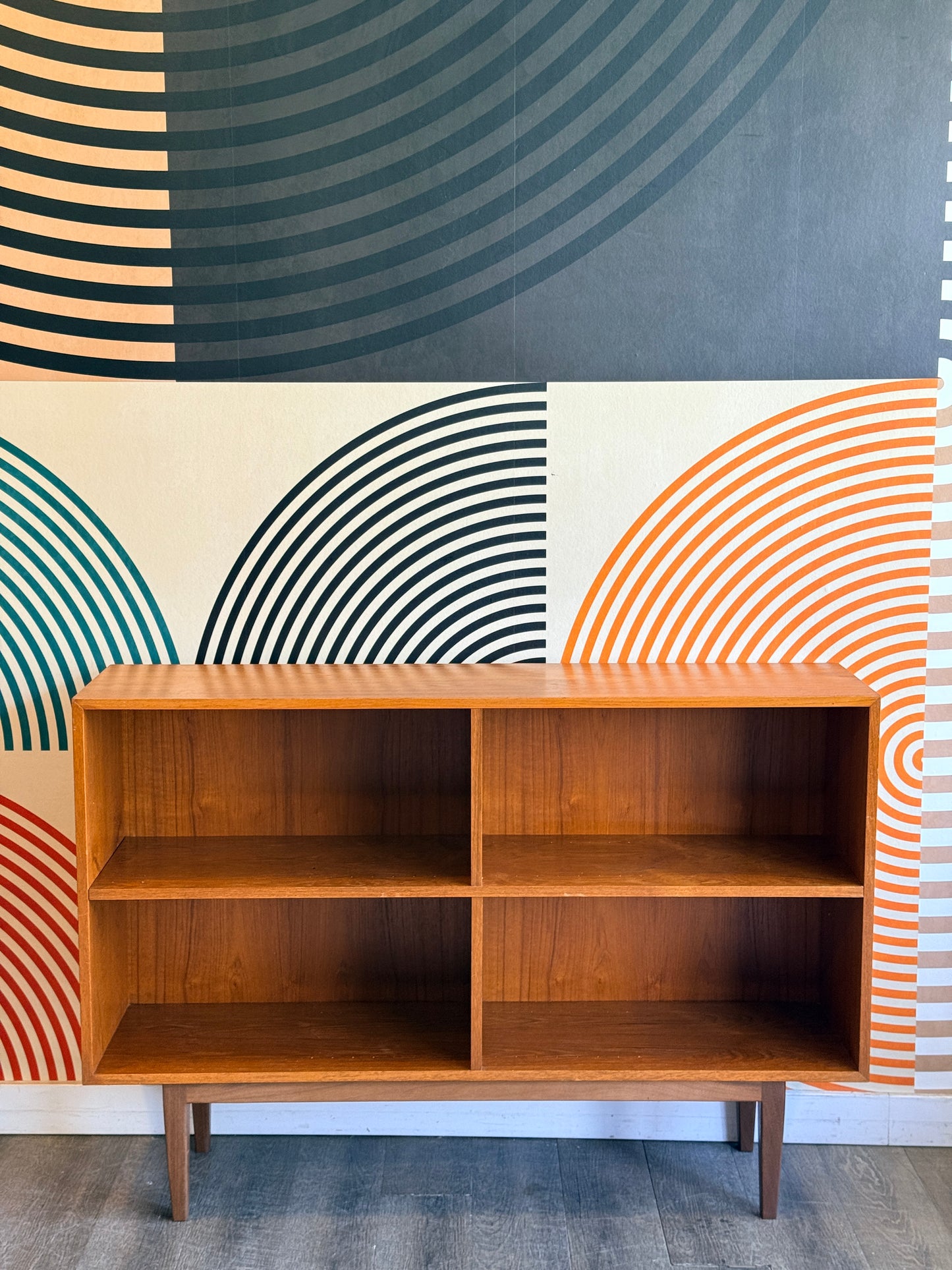 Vintage Teak Bookcase on Solid Walnut Legs