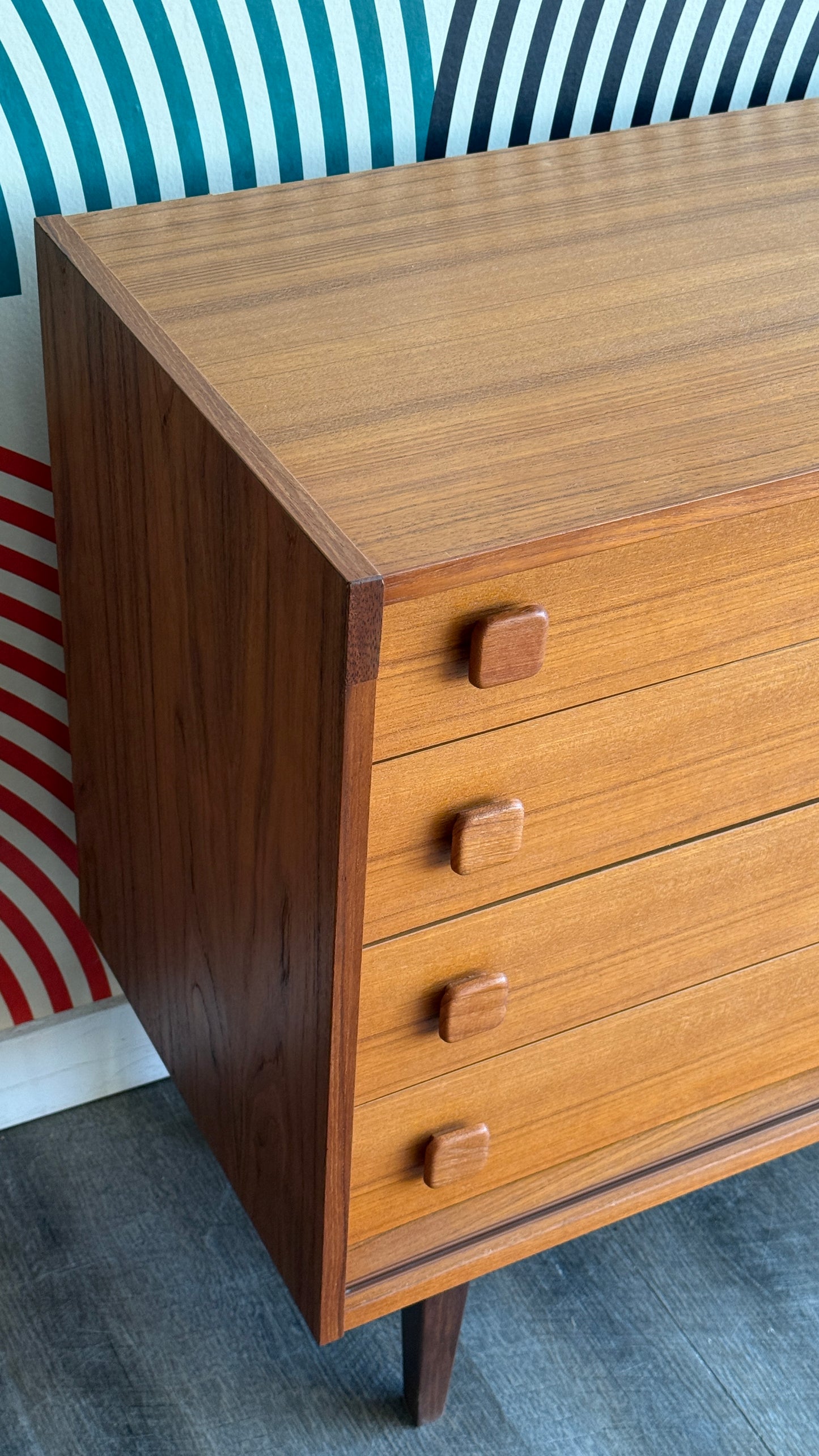 Petite Vintage Teak Sideboard on Custom Base