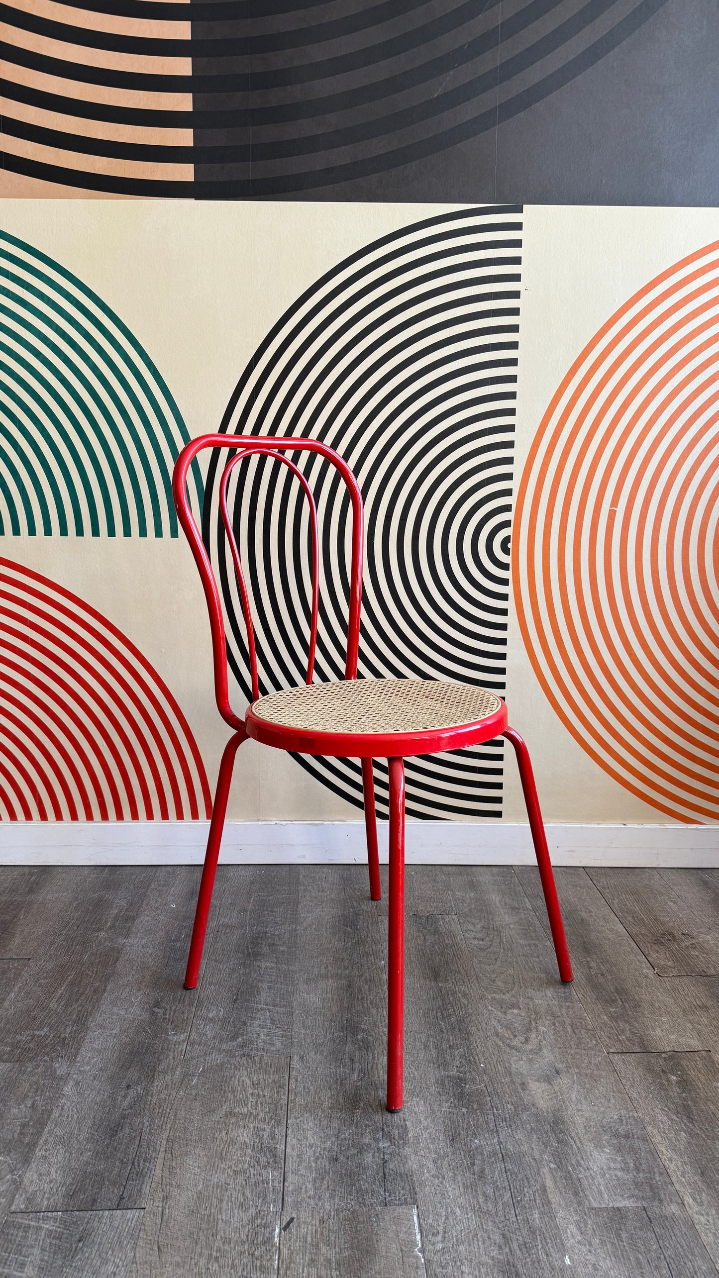 Vintage Red Bistro Chair with Plastic Cane Seat