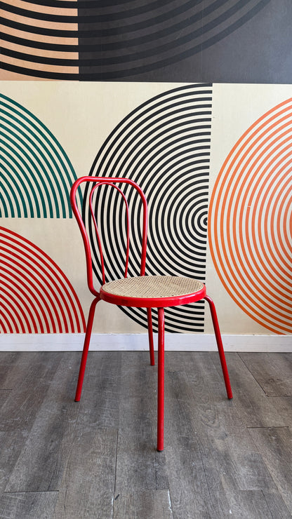 Vintage Red Bistro Chair with Plastic Cane Seat