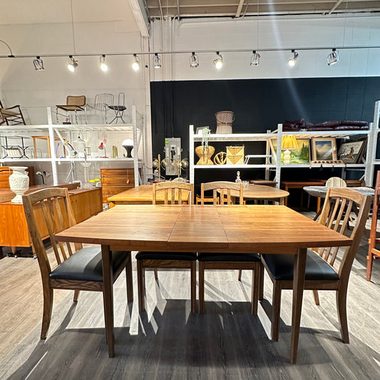 Vintage Midcentury Modern Walnut Dining Table with 1 Leaf