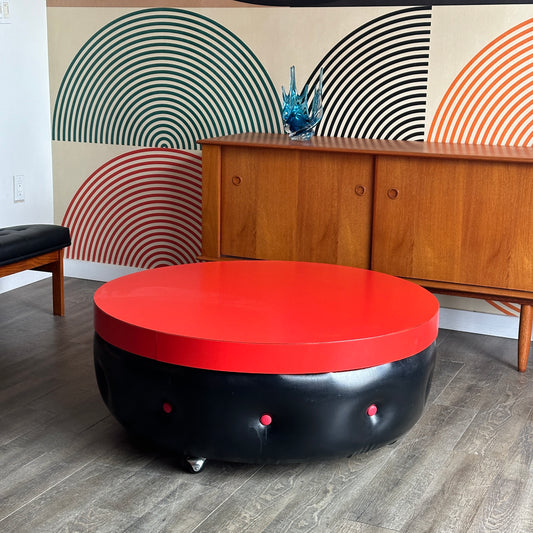 Vintage 1970s Red and Black Coffee Table on Castors