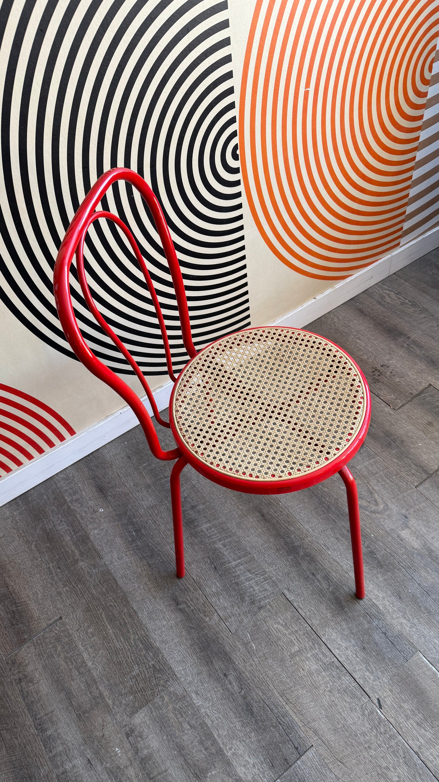 Vintage Red Bistro Chair with Plastic Cane Seat