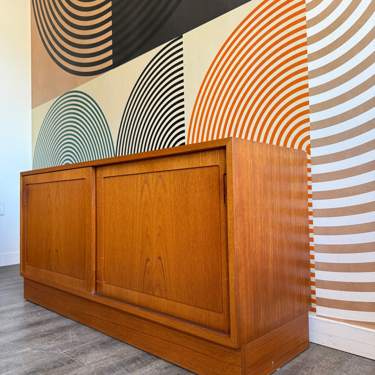 Vintage Danish Teak Sideboard with Sliding Doors by Hundevad