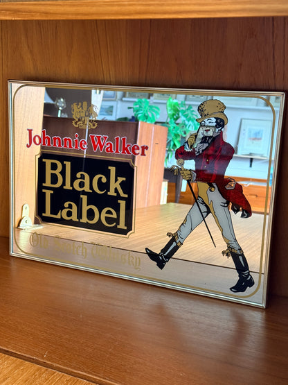 Vintage 1970 Johnny Walker Black Label Scotch Whiskey Promotional Pub Mirror