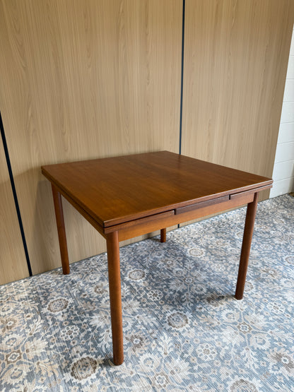Refinished Teak Square Expanding Dining Table