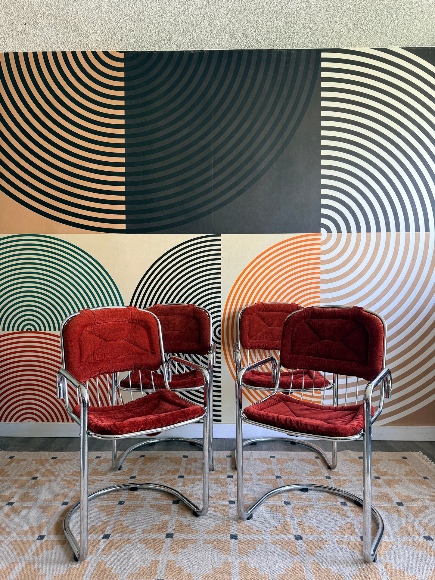 Set of 4 Cantilever Chrome Chairs
