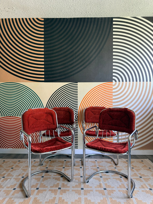 Set of 4 Cantilever Chrome Chairs