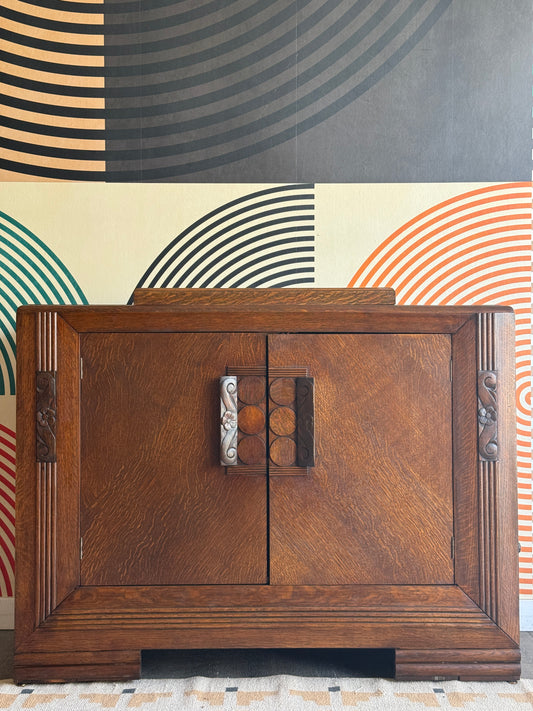 Vintage Oak Dry Bar Cabinet