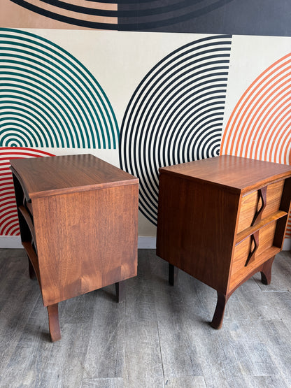 Pair of Vintage Curved Front Walnut Nightstand Tables