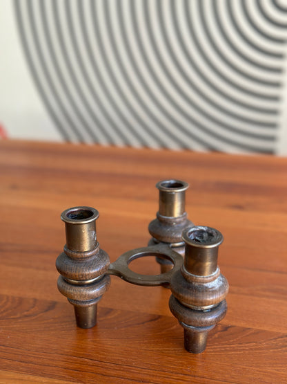 Vintage Wood and Brass Candle Holder