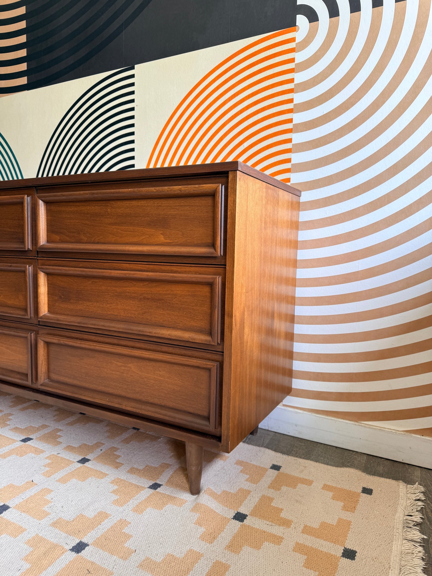 Vintage 9 Drawer Walnut Dresser